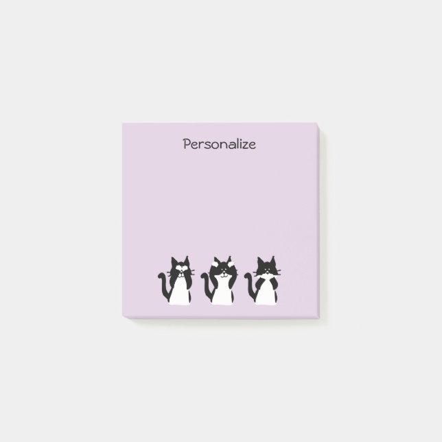 Black and White Cats | Three Wise Kitties Purple Post-it Notes (Front)