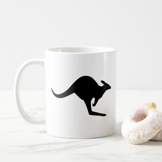 Black and White Caution Kangaroo Coffee Mug (With Donut)