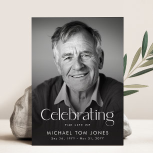 Black and White Celebration of Life Photo Funeral Invitation