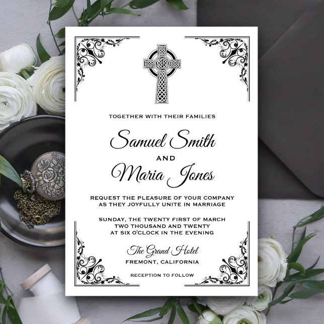 Black and White Celtic Cross Wedding Invitation (Creator Uploaded)