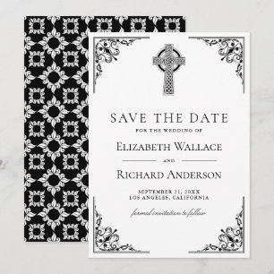 Black and White Celtic Cross Wedding Save The Date