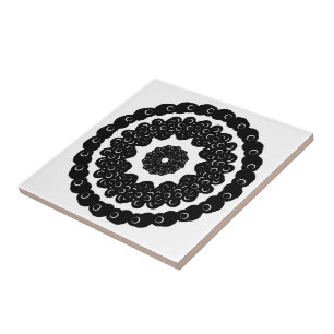 Black And White Chained Circular Abstract Bead Art Tile