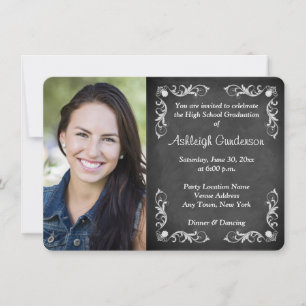 Black and White Chalkboard Photo Graduation Invite
