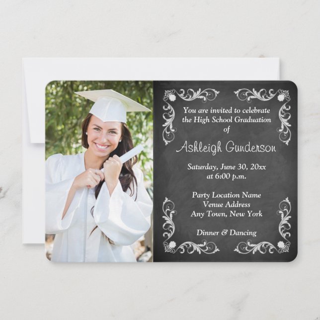 Black and White Chalkboard Photo Graduation Invite (Front)