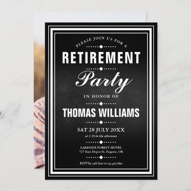 Black And White Chalkboard Photo Retirement Party  Invitation (Front/Back)