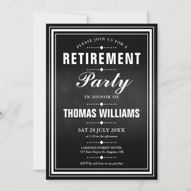 Black And White Chalkboard Retirement Party Invitation (Front)