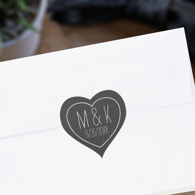 Black and White Chalkboard Wedding Heart Sticker (Perfect chalkboard heart sticker to attach to your save the dates)
