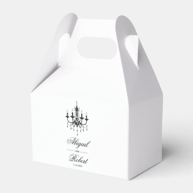 Black and white chandelier Old Money wedding Favor Box (Front Side)