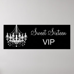 Black and White Chandelier Sweet 16 VIP Banner Poster