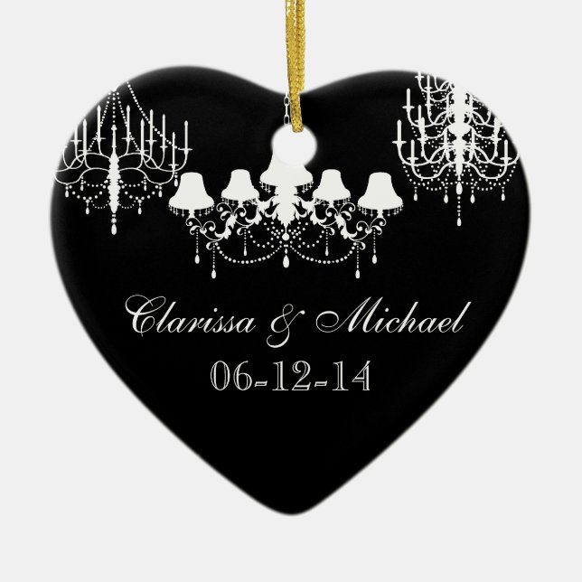 Black and White Chandeliers Customized Keepsake Ceramic Ornament (Front)
