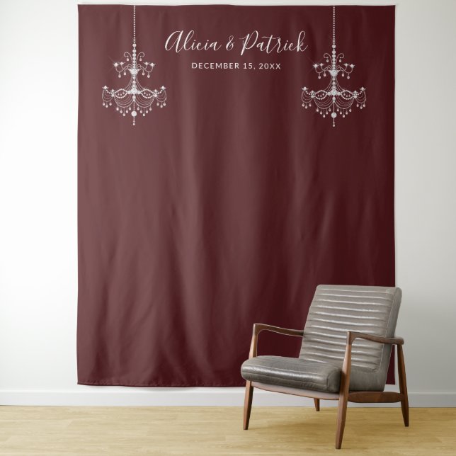 Black and White Chandeliers Wedding Photo Backdrop Tapestry (In Situ)