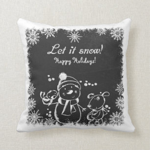 Black And White Charcoal Snowman-Let It Snow Throw Pillow