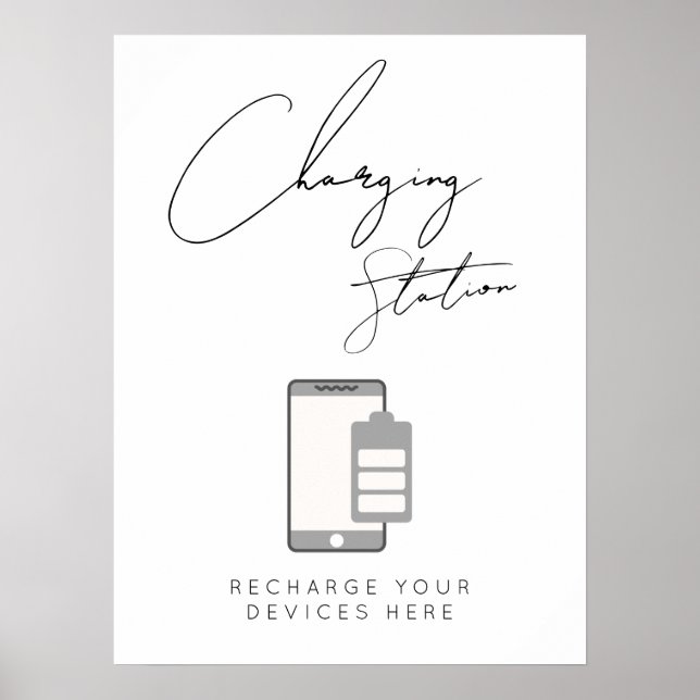 black and white charging station wedding sign (Front)