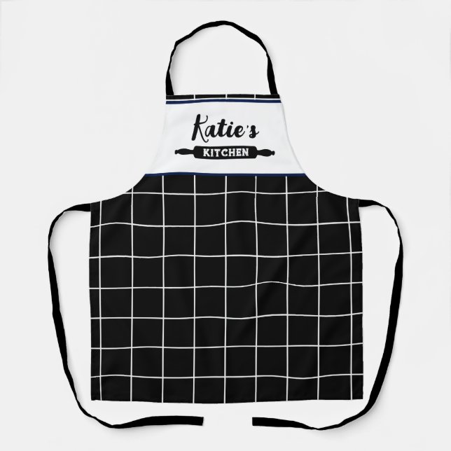 Black And White Check Custom Apron (Front)