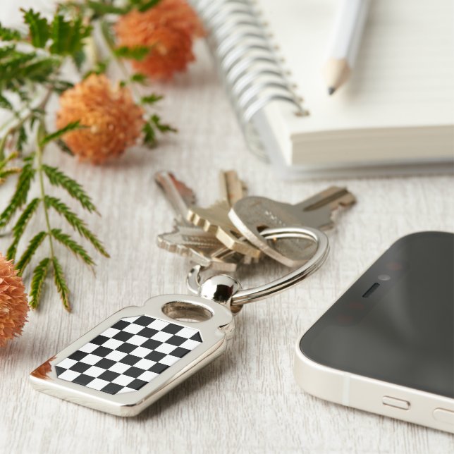 Black and White Check pattern Keychain (Side)