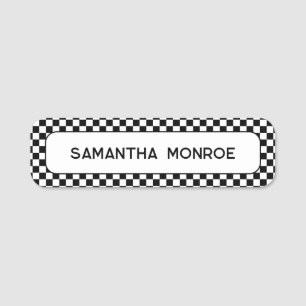 Black and White Check Pattern Name Tag