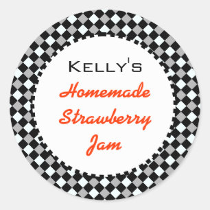 Black and white check red jam label