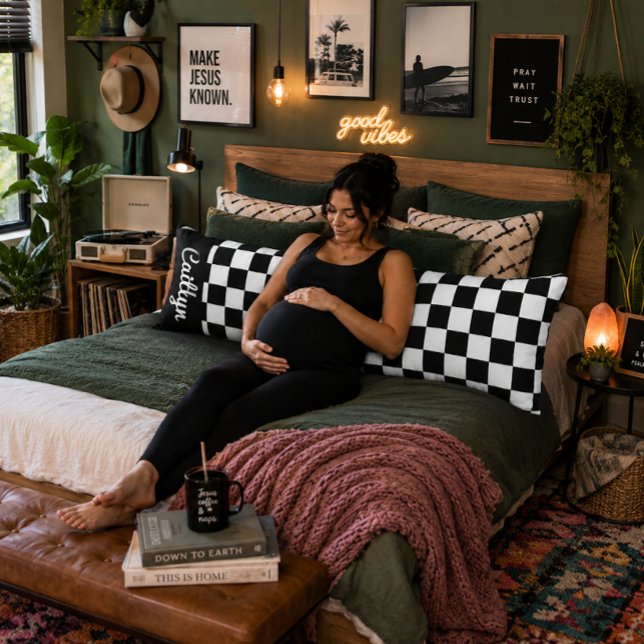 Black And White Check Retro Modern Customizable  Body Pillow (Creator Uploaded)