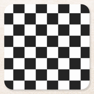 Black and White Checked Check Pattern Square Paper Coaster
