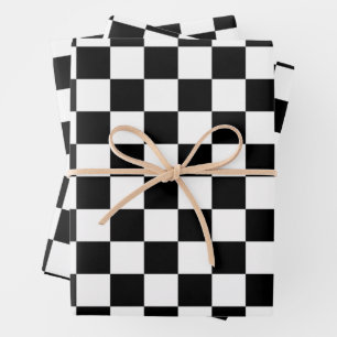 Black and White Checked Pattern Wrapping Paper Sheet