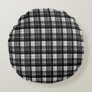 Black And White Checked Tartan, Round Pillow