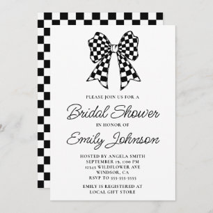 Black and White Checker Bow Bridal Shower Invitation