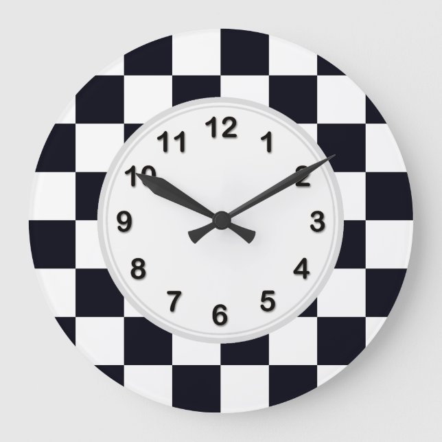 Black and White Checker Pattern Large Clock (Front)