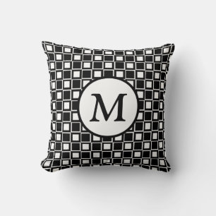 Black and White Checkerboard Monogram Throw Pillow