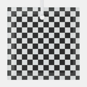 Black and white checkerboard pattern  glass ornament