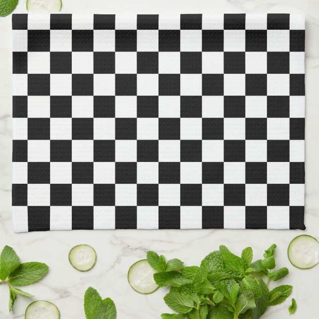 Black and white checkerboard pattern  kitchen towel (Folded)