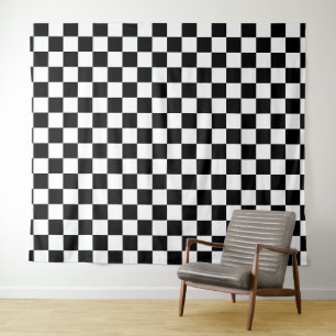 Black and White Checkerboard Tapestry