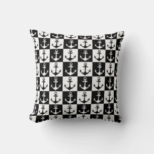 Black and White Checkered Anchor Throw Pillow