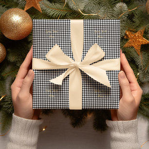 Black and White Checkered Custom Faux Gold Text  Wrapping Paper