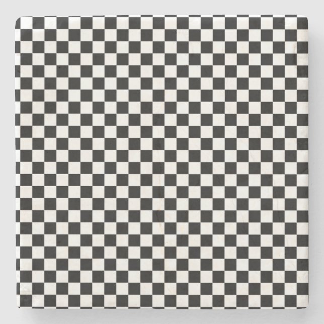 BLACK AND WHITE CHECKERED MARBLE STONE COASTER (Front)