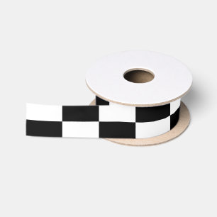 Black and White Checkered Pattern Satin Ribbon