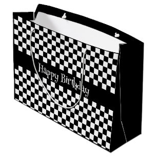 Black and White Checkered Racing Large Gift Bag