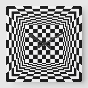 black and white checkered square wall clock