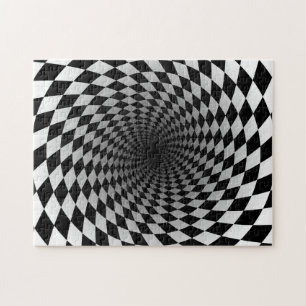 Black and White Checkered Vortex Optical Illusion Jigsaw Puzzle