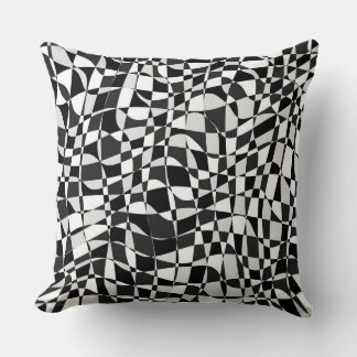 Black and White Checkered Warp Pattern Throw Pillow