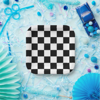 Black and White Checkers Paper Plate