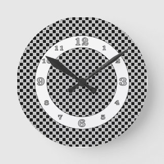 Black and White Checks Round Clock