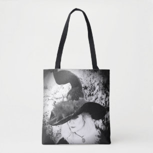 Black and White Cheeky Witch Wiccan Pagan Tote Bag