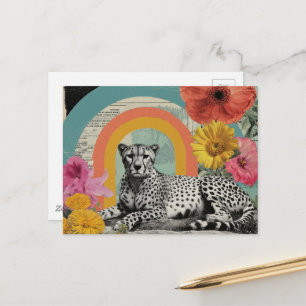 Black and White Cheetah Collage Postcard