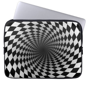 Black and White Chekered Vortex Optical Illusion Laptop Sleeve