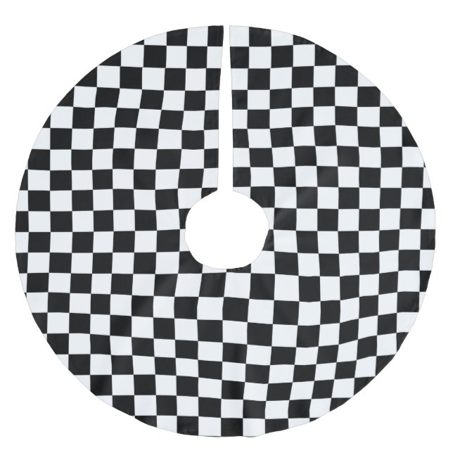 Black and White Chequerboard Background Brushed Polyester Tree Skirt (Front)