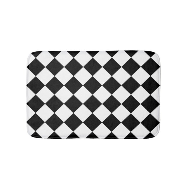 Black And White Chequerboard Chequered Flag Design Bath Mat (Front)