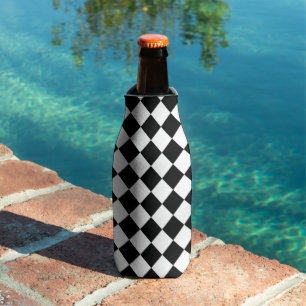 Black And White Chequerboard Chequered Flag Design Bottle Cooler