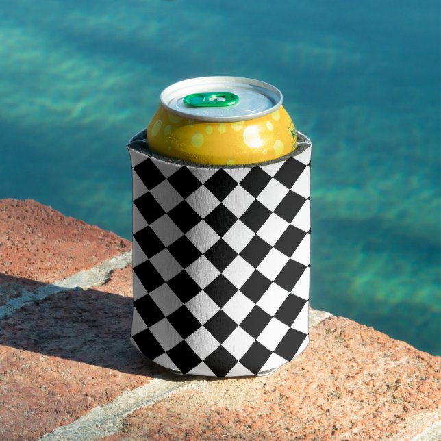 Black And White Chequerboard Chequered Flag Design Can Cooler (In Situ Pool)