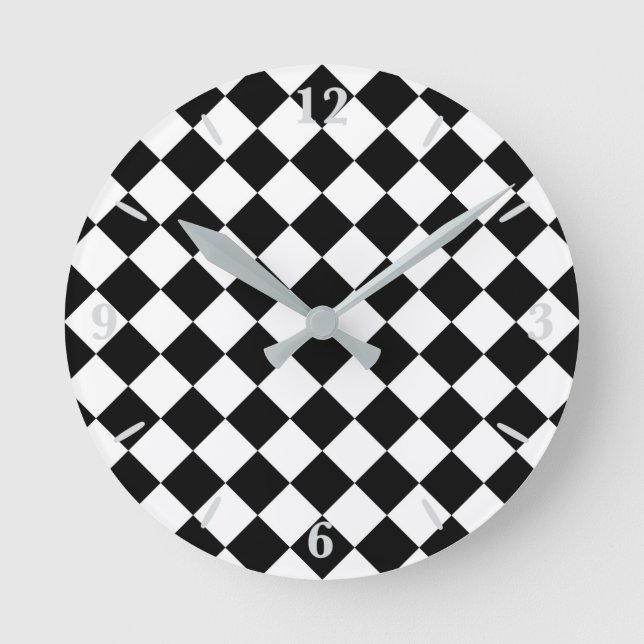 Black And White Chequerboard Chequered Flag Design Round Clock (Front)