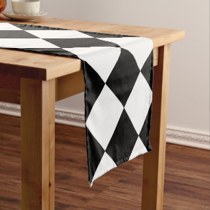 Black And White Chequerboard Chequered Flag Design Short Table Runner